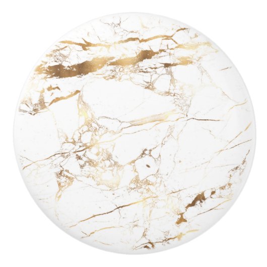 PIXDEZINES WHITE MARBLE+FAUX GOLD VEINS KERAMISCHE KNOP (Voorkant)