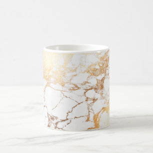 PixDezines WHITE MARBLE+FAUX GOLD VEINS Koffiemok