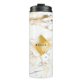 PixDezines WHITE MARBLE FAUX GOLD VEINS Thermosbeker