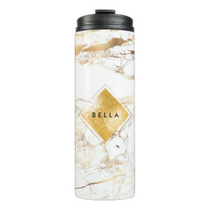 PixDezines WHITE MARBLE FAUX GOLD VEINS Thermosbeker