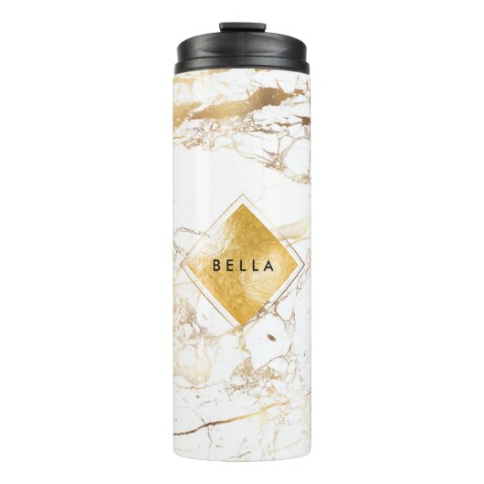 PixDezines WHITE MARBLE FAUX GOLD VEINS Thermosbeker (Voorkant)