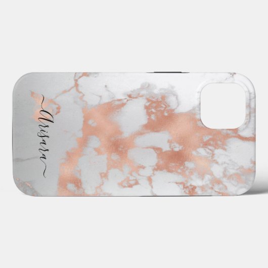 PixDezines White Marble+Faux Roos Gold Case-Mate iPhone Case (Achterkant (horizontaal))