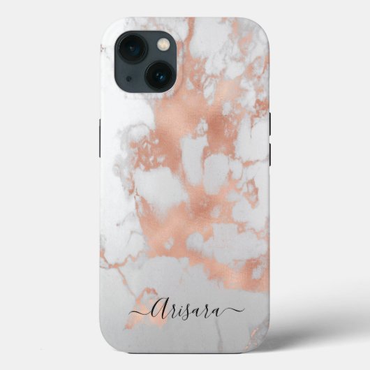 PixDezines White Marble+Faux Roos Gold Case-Mate iPhone Case (Achterkant)