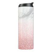 PixDezines WHITE MARBLE+FAUX ROOS GOLD GLITTERS Thermosbeker (Gedraaid links)