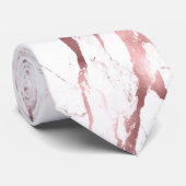 PixDezines White Marble+Faux Rose Gold Aderen Stropdas (Opgerold)