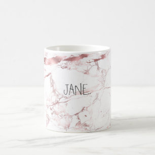 PixDezines WHITE MARBLE+FAUX ROSE GOLD VEINS Koffiemok