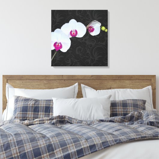 PixDezines White Orchid/DIY Achtergrondkleur Canvas Afdruk (Insitu (Slaapkamer))