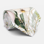 PixDezines White Orchids Green Gold Stropdas (Opgerold)