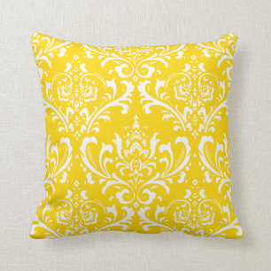 PixDezines White Rossi Damask/Yellow/DIY kleur Kussen