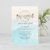 PixDezines White Sand Beach Bat Mitzvah Invitation Kaart (Staand voorkant)