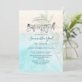PixDezines White Sand Beach Bat Mitzvah Invitation Kaart (Staand voorkant)