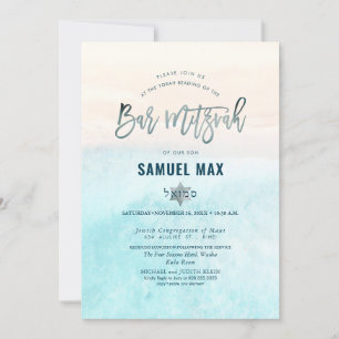 PixDezines White zandstrand Bar Mitzvah Invita Kaart
