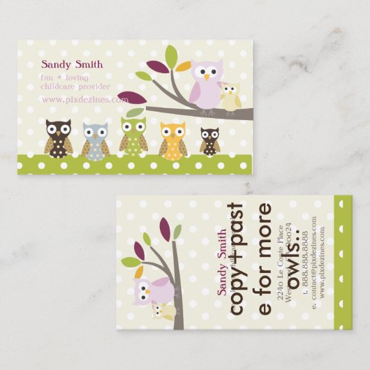 PixDezines Whoot's Daycare Visitekaartje (Voorkant / Achterkant)