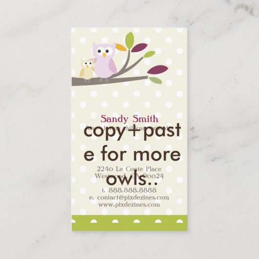 PixDezines Whoot's Daycare Visitekaartje (Achterkant)