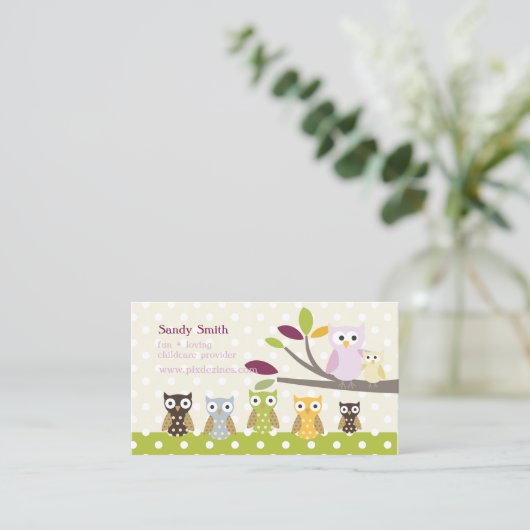 PixDezines Whoot's Daycare Visitekaartje (Staand voorkant)