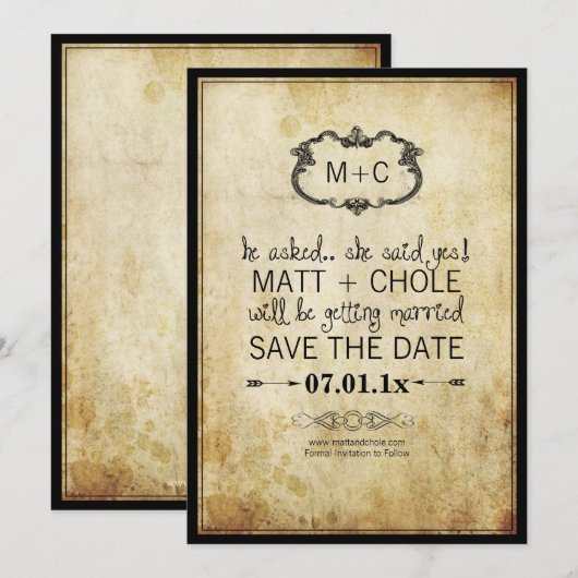 PixDezines  wijnstokken + barokke lijst Save The Date (Voorkant / Achterkant)