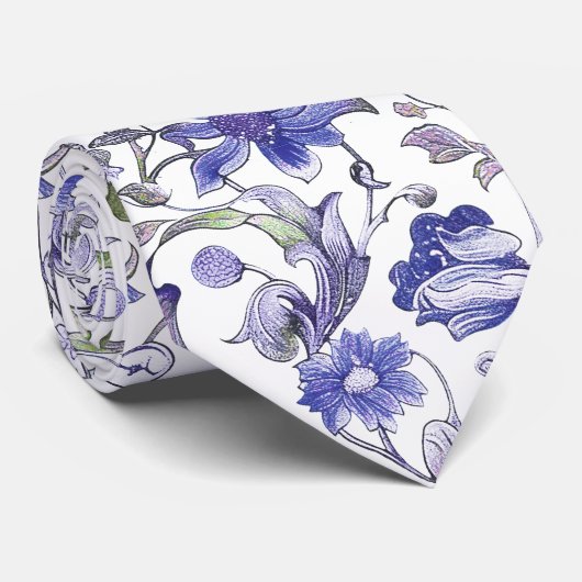 PixDezines William Morris Bloem Paars Groen Stropdas (Opgerold)