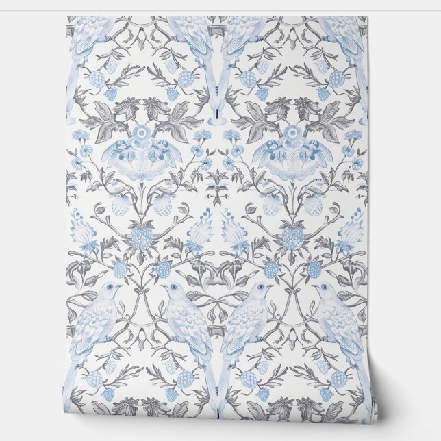 PixDezines William Morris Blue Strawberry Thief Behang (Afrollen)