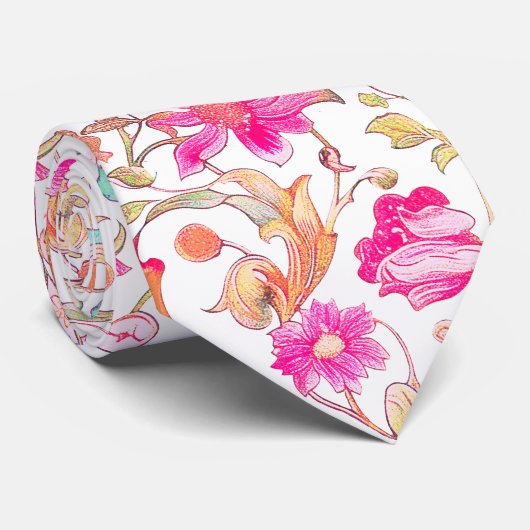 PixDezines William Morris Pink Blue Stropdas (Opgerold)