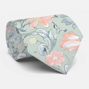 PixDezines William Morris Stofblauw en Blozende Ro Stropdas
