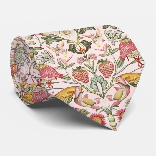 PixDezines William Morris Strawberry Thief Pink Stropdas (Opgerold)