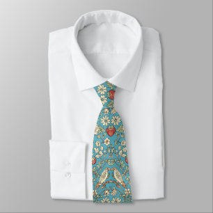 PixDezines William Morris Strawberry Thief Turquoi Stropdas