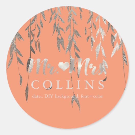 PixDezines Willow/Faux Zilveren Folie/DIY achtergr Ronde Sticker (Voorkant)