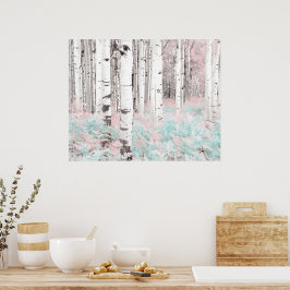 PixDezines Winter Berkene Bos Blauw Varens Bed Poster