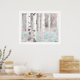 PixDezines Winter Berkene Bos Blauw Varens Bed Poster