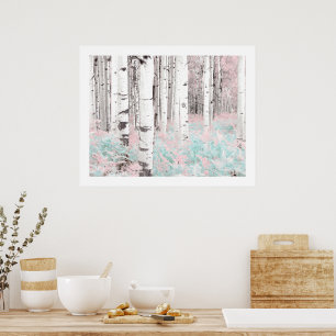 PixDezines Winter Berkene Bos Blauw Varens Bed Poster