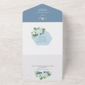 PixDezines Winter H2 Flowers Elegant White Blue All In One Uitnodiging (Buitenkant)