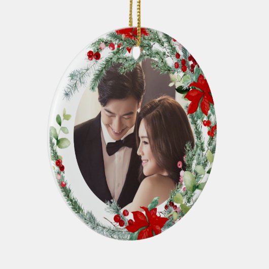 PixDezines Winter Wreath, Eerste Kerstmis Keramisch Ornament (Rechts)