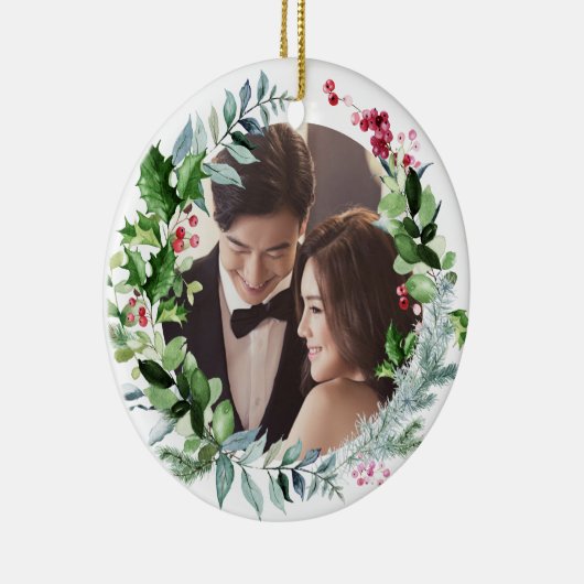 PixDezines Winter Wreath, Eerste Kerstmis Keramisch Ornament (Rechts)