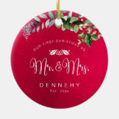 PixDezines Winter Wreath, Eerste Kerstmis Keramisch Ornament (Achterkant)