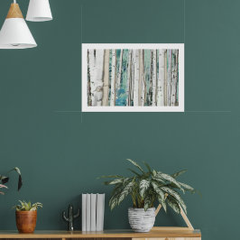 PixDezines Winter Zilveren Berk Bos Teal Groen Poster