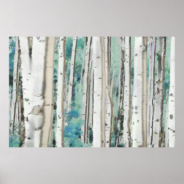 PixDezines Winter Zilveren Berkenbos Teal Groen Poster