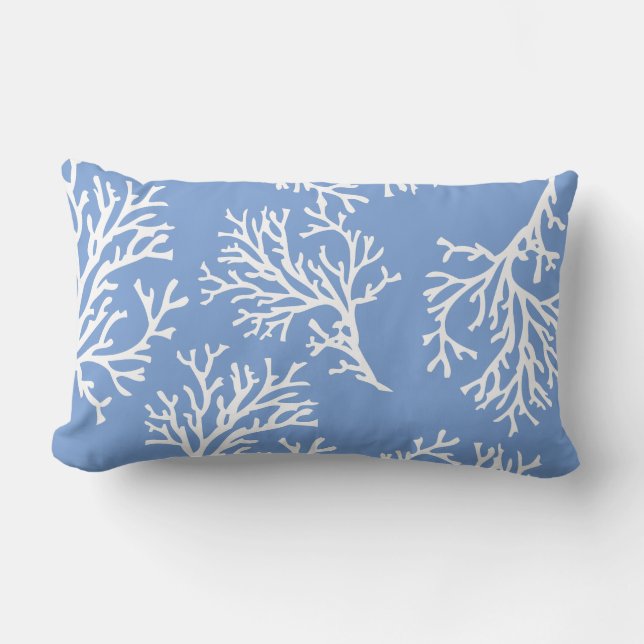PixDezines wit+blauw koraal/diy achtergrond Kussen (Voorkant)