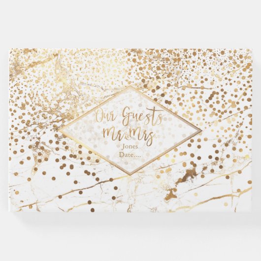 PixDezines WIT MARMER+FAUX GOLD CONFETTI Gastenboek (Voorkant)