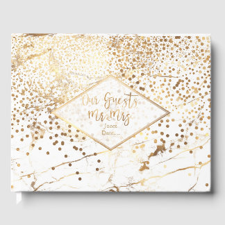 PixDezines WIT MARMER+FAUX GOLD CONFETTI Gastenboek