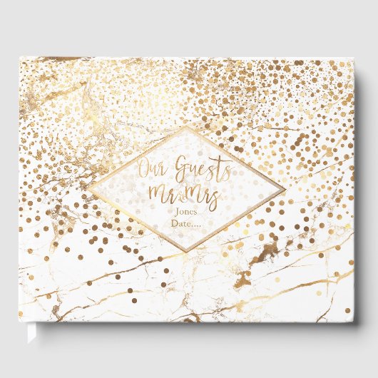 PixDezines WIT MARMER+FAUX GOLD CONFETTI Gastenboek (Voorkant)