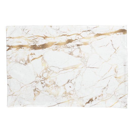 PixDezines WIT MARMER + FAUX GOUDEN ADERS Kussensloop (Voorkant-Links)