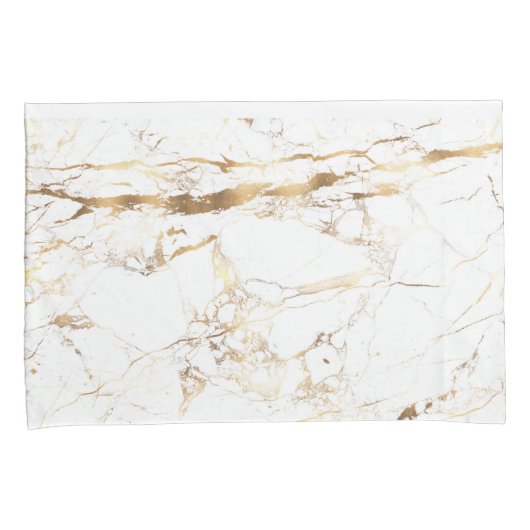 PixDezines WIT MARMER + FAUX GOUDEN ADERS Kussensloop (Voorkant-Rechts)