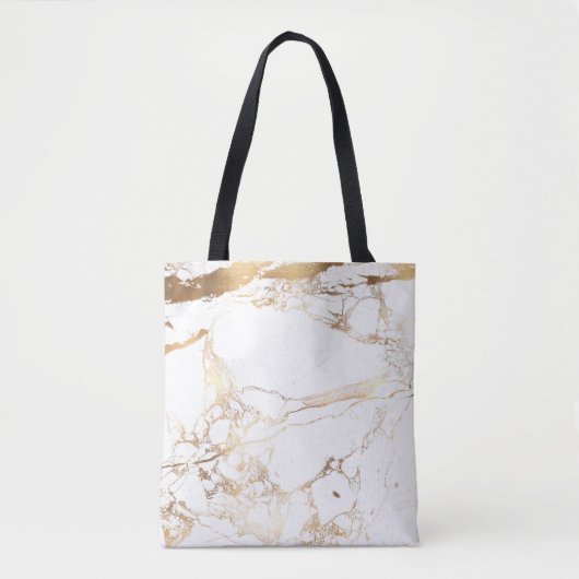 PixDezines WIT MARMER + FAUX GOUDEN ADERS Tote Bag (Voorkant)