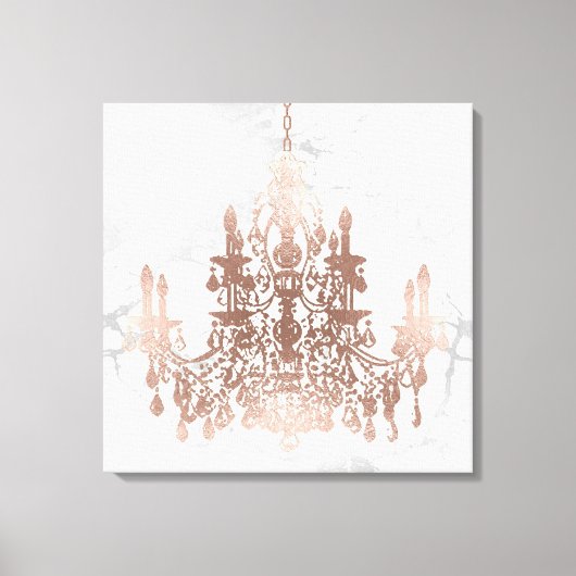 PixDezines Wit Marmer Faux Roos Gouden Kroonluchte Canvas Afdruk (Voorkant)