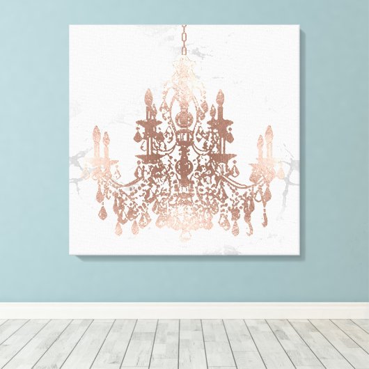 PixDezines Wit Marmer Faux Roos Gouden Kroonluchte Canvas Afdruk (Insitu (Houten vloer))