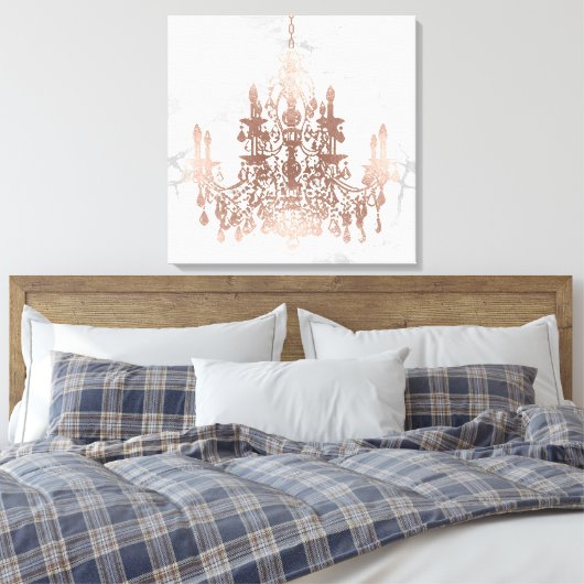 PixDezines Wit Marmer Faux Roos Gouden Kroonluchte Canvas Afdruk (Insitu (Slaapkamer))
