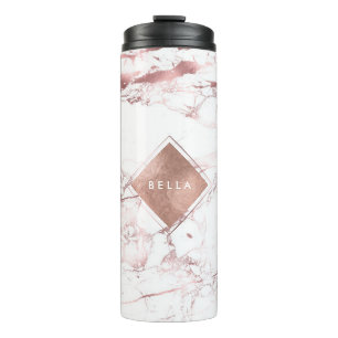 PixDezines WIT MARMER FAUX ROSE GOUDEN ADEREN Thermosbeker