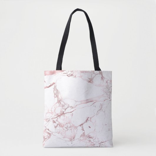 PixDezines WIT MARMER+FAUX ROSE GOUDEN ADEREN Tote Bag (Voorkant)