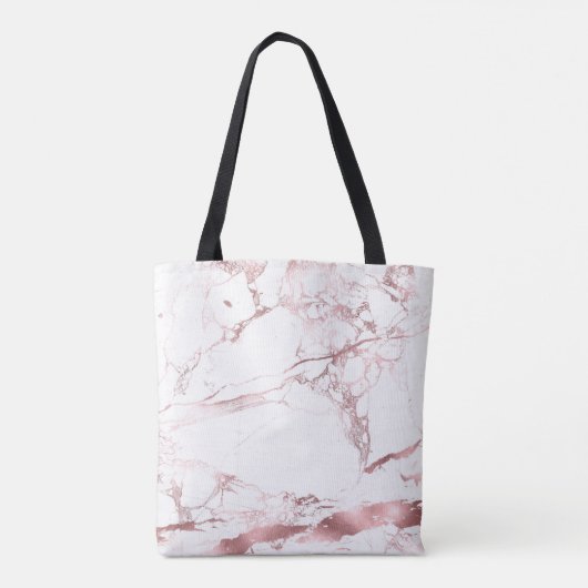 PixDezines WIT MARMER+FAUX ROSE GOUDEN ADEREN Tote Bag (Achterkant)