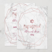 PixDezines Wit Marmeren Vleermuis Mitzvah/Roos Gou Kaart (Voorkant / Achterkant)